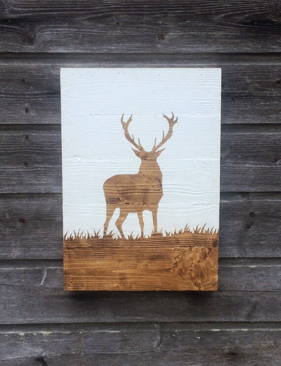 Tableau peinture bois / 45cm x 32cm / cerf / cadeau par nunusdeco Chevreuil Literie décor