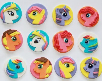 Fondant cupcake toppers with My Little Pony characters. My Little Pony cupcake toppers