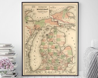 Michigan Wall Art michigan map | etsy Michigan Wall Art michigan map | etsy