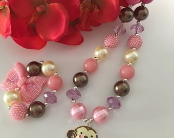 SALE!! Monkey Love chunky/bubblegum bead necklace set