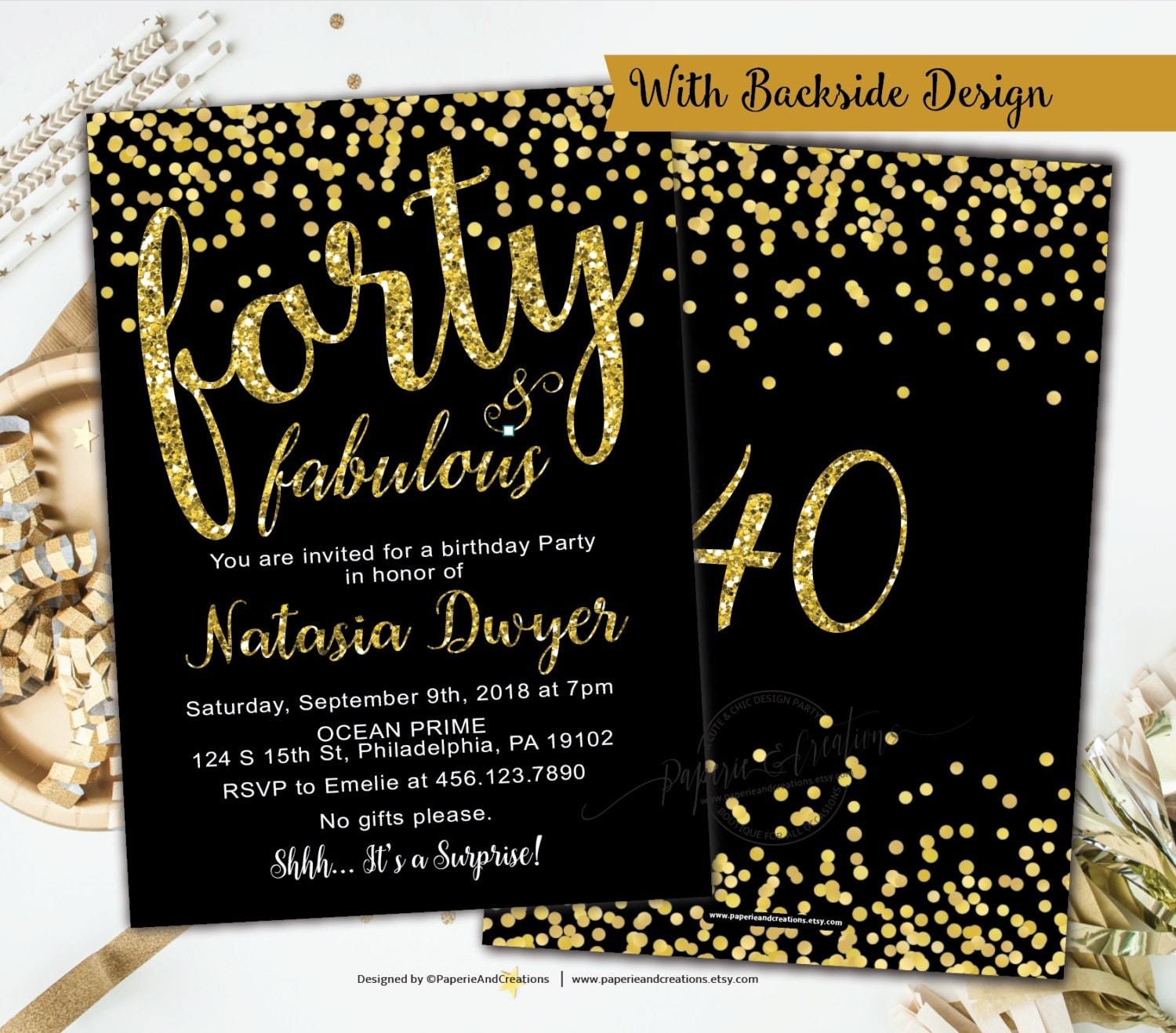 40th Birthday Invitation Gold And Black Party Printable