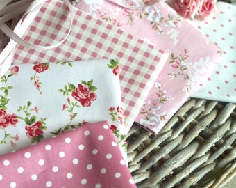 5pc Pink floral fabric, Quilt fabric, Fabric, Polka dots fabric, Gingham check fabric, Floral fabric, Pink fabric, Doll dress fabric, Pink