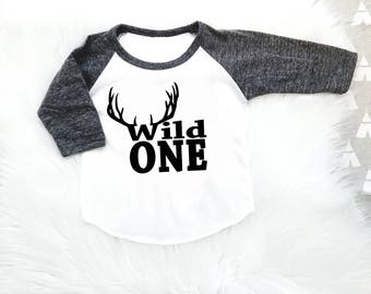 Wild One Birthday Shirt, One, 1 Birthday, 1st Birthday, Deer, Antlers, Wild One, Raglan, First Birthday, Boy Birthday, Birthday, outfit