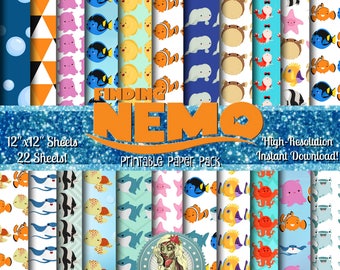 Finding Nemo Digital Paper, Finding Dory Digital Paper, Finding Nemo Birthday, Finding Dory Birthday, Finding Nemo Baby Shower, Disney Paper