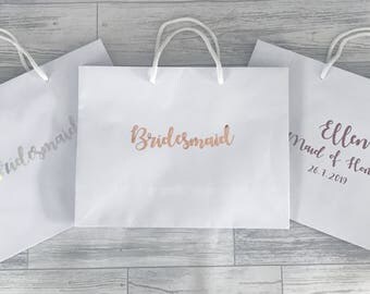 BRIDESMAID GIFT BAG box rose gold unicorn silver dusky pink bride groom bridesmaid flower girl or maid of honor personalised wedding favour