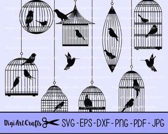 Vintage Bird Cage Cut Files / Birdcage clipart set / DIY Birdcage SVG cutting files / scrap booking / Vintage Bird Outline / Commercial Use