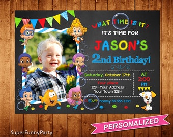 Bubble Guppies Invitation, Boys Bubble Guppies Invitation, Chalkboard Bubble Guppies Photo Invite, Printable, Personalized, Digital File