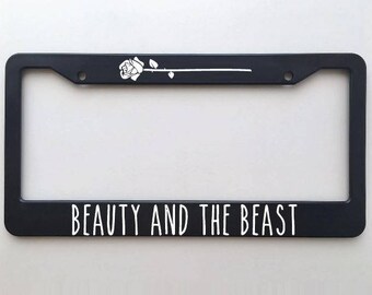 Beauty and the beast themed custom rose license plate frame - flower - Disney rose - cute Belle -