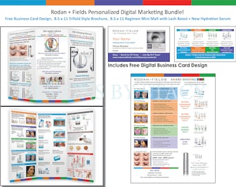 Rodan and Fields personalized digital marketing bundle_1 trifold Brochure, 1 flyer, & 1 digital Lash Boost Business Card Design