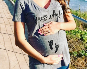 guess what shirt, pregnancy announcement shirt, maternity shirt, does this shirt make me look pregnant, pregnancy reveal shirt