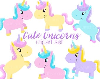 Unicorn Clipart Set, Cute Unicorns Clip Art Illustrations, Pastel Clipart Pictures, Unicorn png images