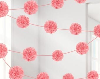 Pink Pom Pom Garland - 3.7m x 2 pieces | Princess Party | Girls Baby Shower