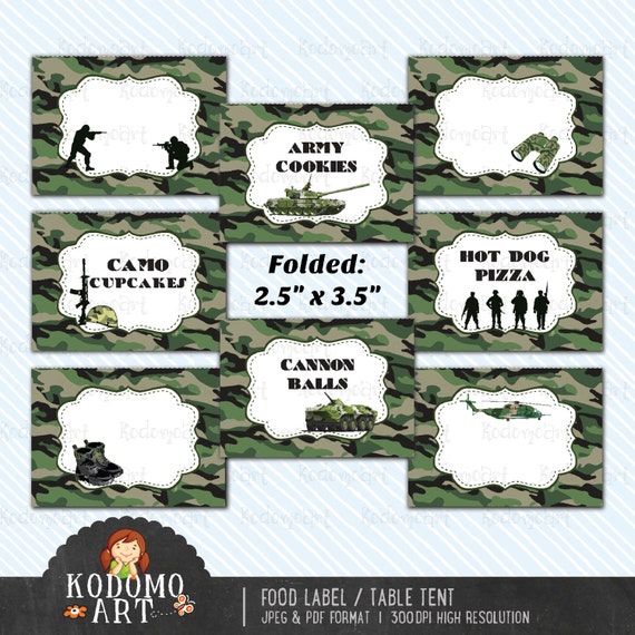 Digital Printable Army / Military Food Label/ Table Tent