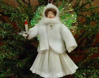 Spun Cotton Angel Ornament, Handmade Ornament, Angel Ornament, Paper Clay Ornament, Batting Ornament, Handmade Angel, Vintage Christmas