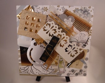 Title: Original Mixed Media Collage Art, 5x5, Canvas, “I Do,” Wedding