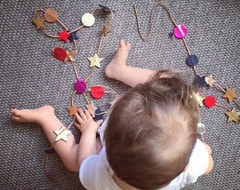 Leather Garland - Stars & Circles - Random Colors - Swag - From 1 meter to Infinity - Kids Christmas Wedding Decor - Handmade in Argentina