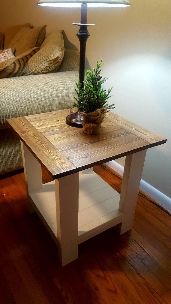 Rustic Handmade Whitewash Side Table