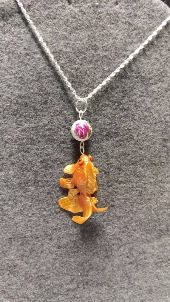 Goldfish necklace gold fish pendant fish jewelry