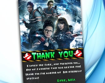 Ghostbusters Thank you card, Ghostbusters Birthday, Ghostbusters party, Ghostbusters invitation