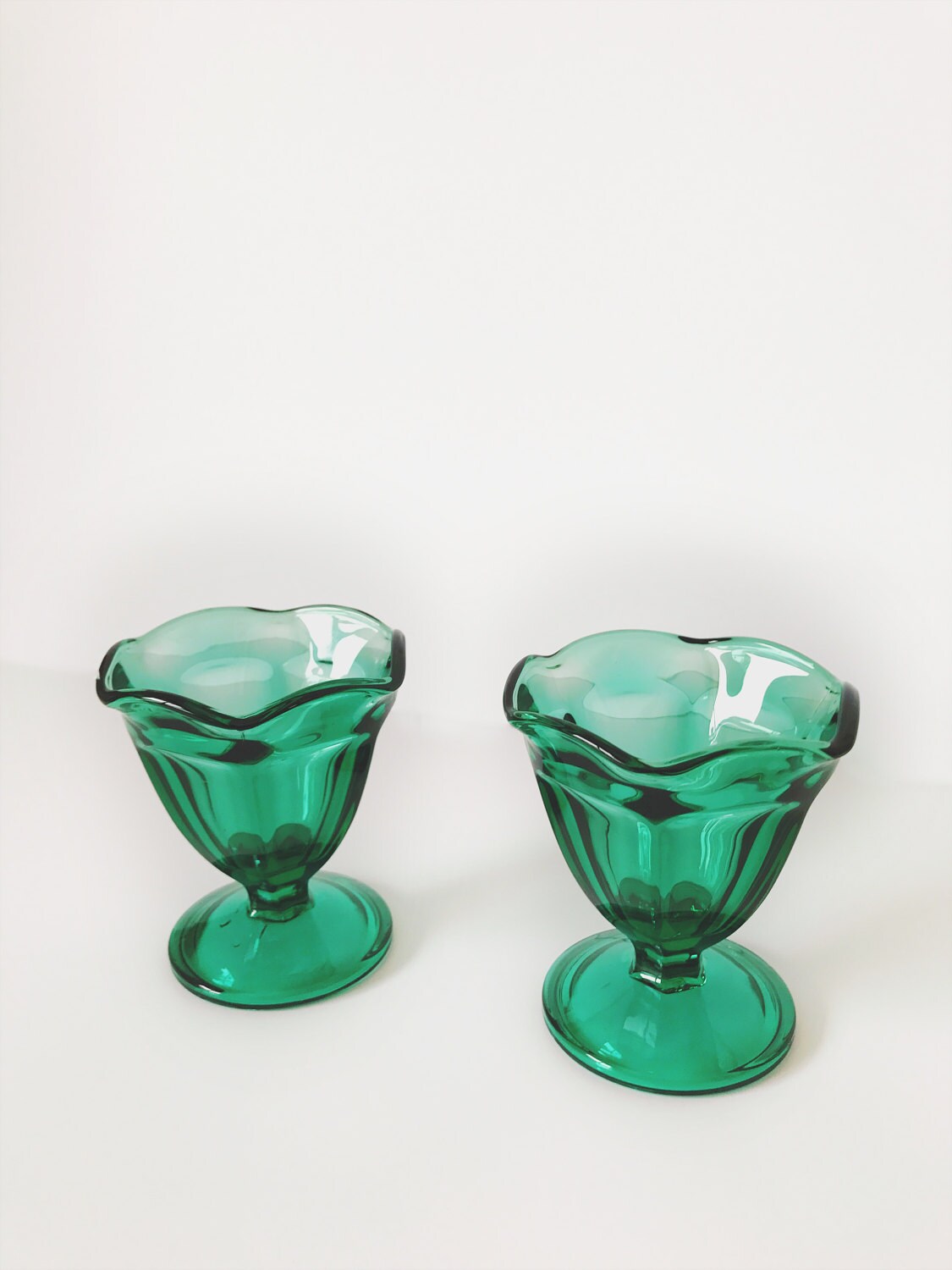 11x Antique Green Glass Dessert Dishes Classics Life