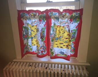 Pr of Missouri Cafe Curtains from Retro Flour Sack Dishtowels, Vintage Camper Curtains, Retro Kitchen Dceor, State Dishtowel Cafe Curtains