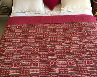 Red summer blanket, bed cover, thin kantha quilt, KQ0203