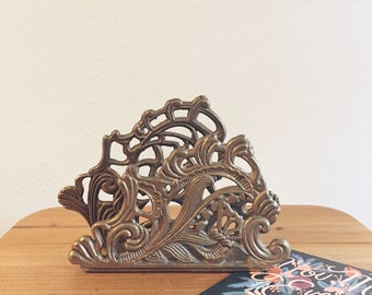Brass letter holder napkin holder vintage brass holder