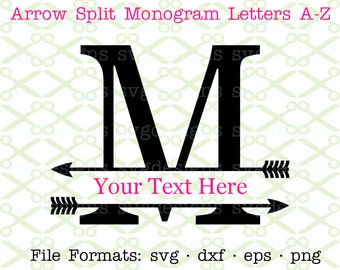 Arrow Split Letter Monogram SVG, Dxf, Eps, Png; Split Monogram Svg, Split Letter Arrow Monogram for Cricut & Silhouette, Digital Cut FIles