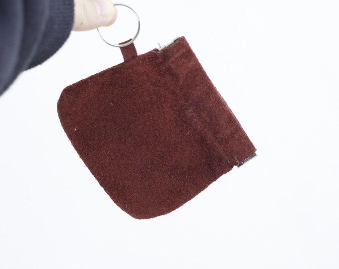 Red suede coin wallet, side push key wallet, keyring keychain coin purse, TTC subway token pouch, change wallet, car keys pouch