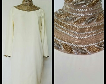 Elegant Creamy White Sequins Dress
