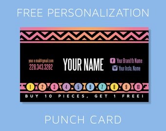 Horizontal Punch Card, Free Customize, Home Office Approved, Buy 10 Get 1 Free, Free Leggings, Aztec Style, For Fashion Retailer