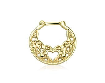 Gold Filigree Heart Design Septum Clicker