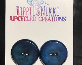 Large Blue Vintage Button Earrings
