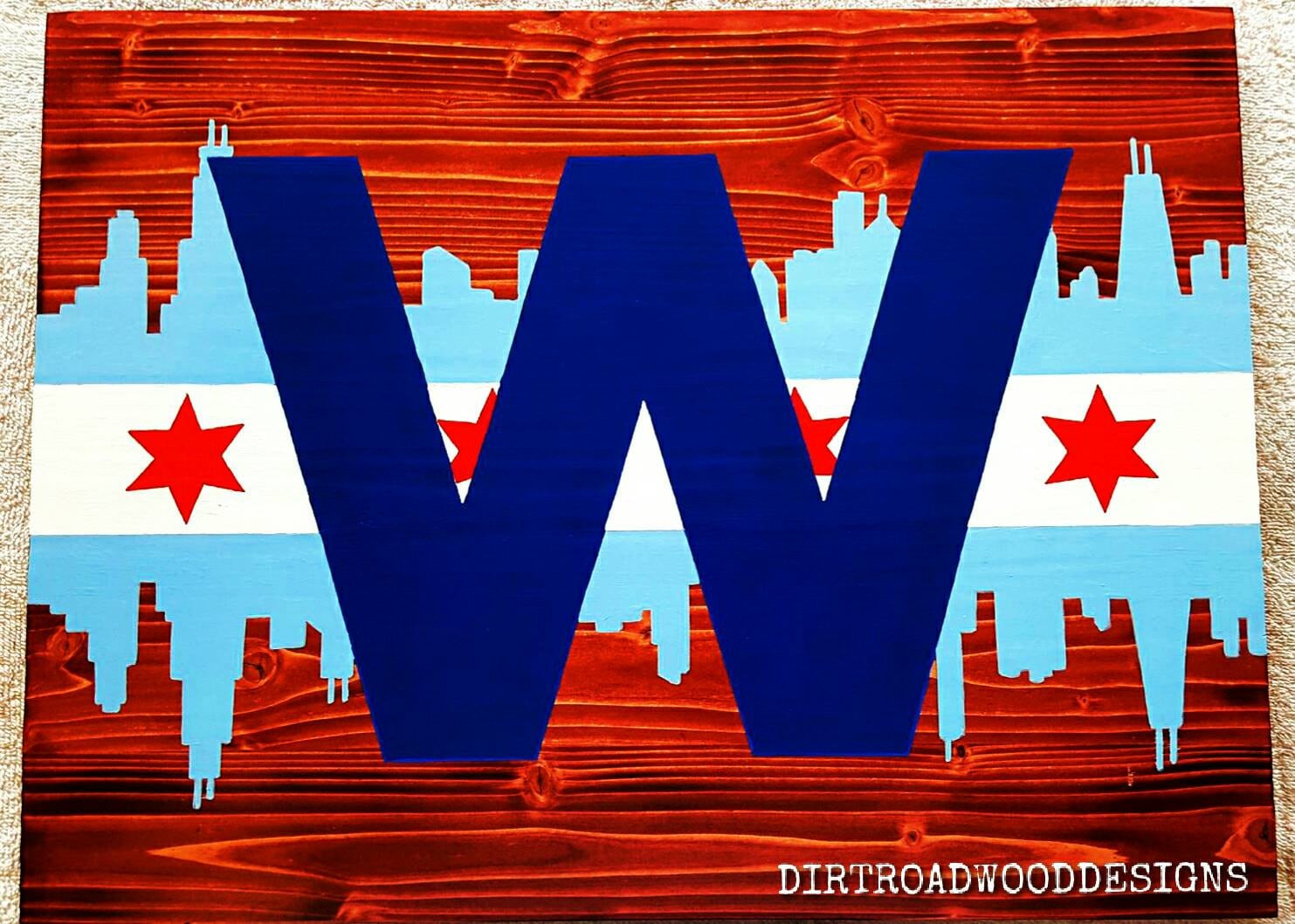 Fly the W Chicago Cubs Rustic Chicago Skyline Flag