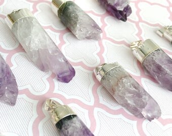 Multi-Color Raw Amethyst Pendant | Point Pendant Beads | Genuine Amethyst Pendant | Rough Amethyst | Natural Gemstone | 1 Piece