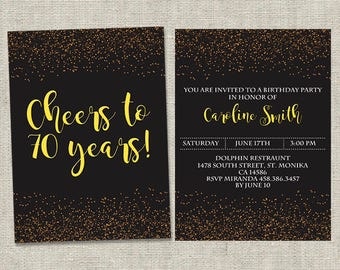 70th Birthday Inivitation, 70th invitations, any age invitation, 50th invitation, 30th, 40th, 60th, 80th, 90th birthday invitation, custom