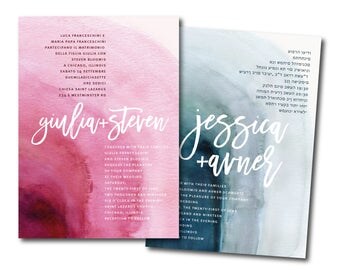 BILINGUAL Wedding Invitation Set,ombre blue invitation,MODERN Printable Wedding Invitation Suite, ocean Customizable Wedding Invites