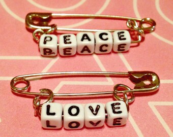 Solidarity Pin, Women's March on Washington, PEACE Pin, LOVE Pin, Safety Pin Brooch, Safety Pin Jewelry, Safe With Me, United We Stand