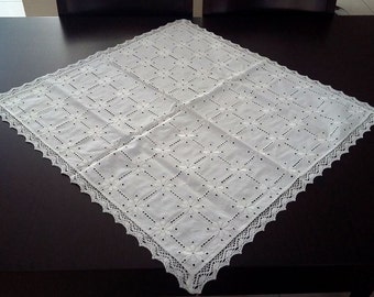 16x51 Inch White Cotton Crochet Table Runner - Handmade Rectangular Lace