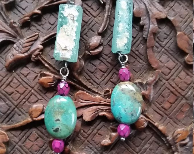 Ancient 2000 Yea Old Roman Glass and Turquoise Earrings