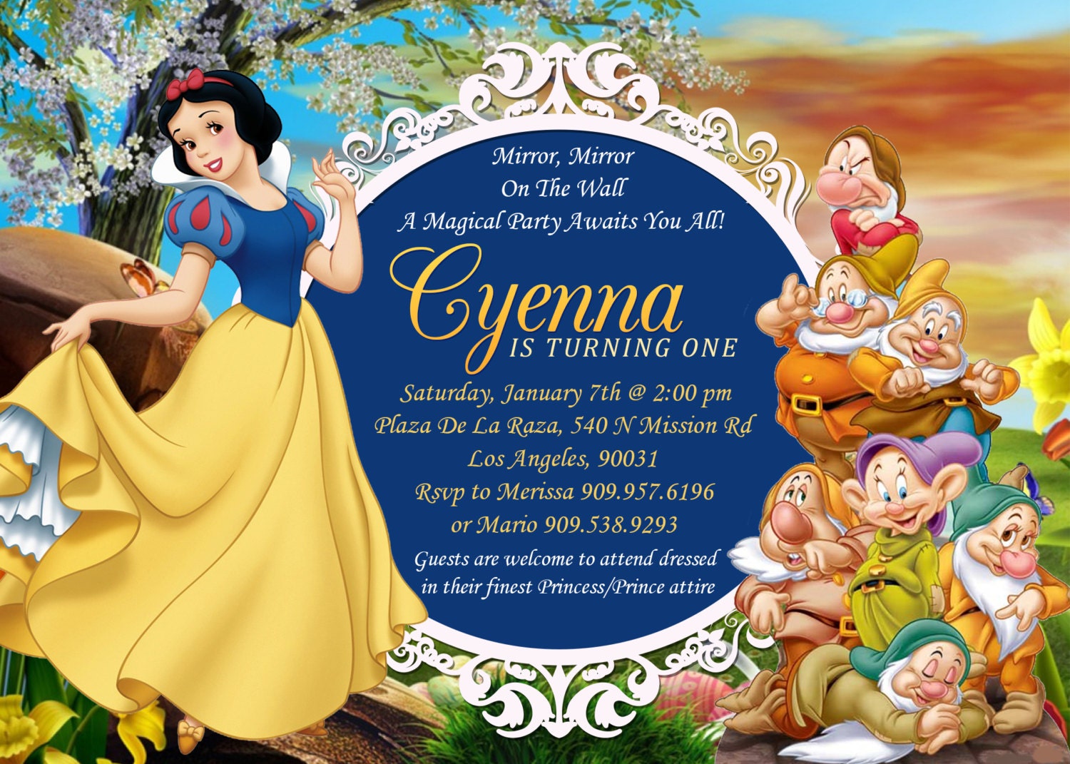 Snow White & Seven Dwarfs Birthday Invitation Snow White