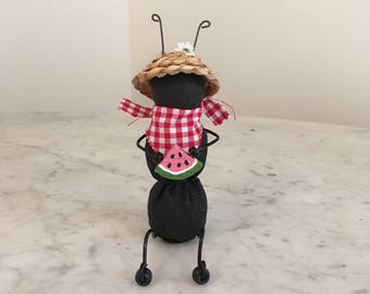 Primitive Ant Shelf Sitter, Primitive decor, Summer decor, Ant holding watermelon slice