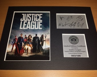 Justice League - Batman - Superman - Wonder Woman - Flash - Aquaman - Cyborg - Signed Autograph Display - Mounted and Ready To Be Framed