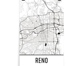 Reno Map, Reno Art, Reno Print, Reno NV Poster, Reno Wall Art, Map of Reno, Reno Nevada Poster, Reno Decor, Reno Gift, Reno Map Art Print