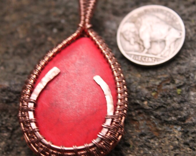 Red Howlite Pendant with Copper Wire Wrap, Natural Stone Jewelry, Statement Piece Necklace, Valentines Day Gift for Him or Her