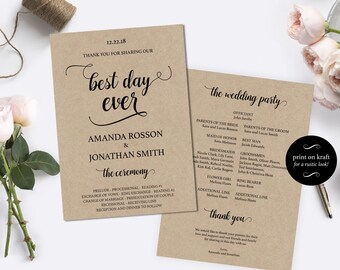 Wedding Program Cassidy Printable Wedding Program Template Diy