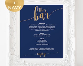 Navy and Gold Bar menu wedding - Bar menu sign - Drinks Sign - Bar menu printable - Wedding Printable - Downloadable wedding signs #WDH0231