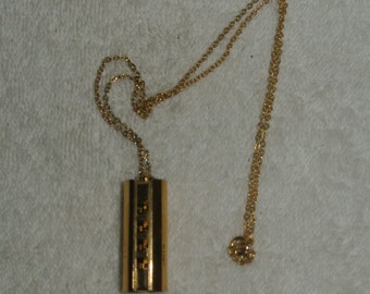 Vintage Gold Tone Round Playing Harmonica Pendant Necklace