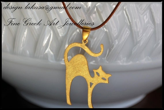 Necklace Cat Silver 925 Gold-plated Jewelry Handmade