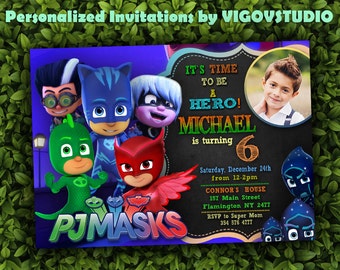 PJ Masks Invitation-PJ Masks Birthday Party- PJ Masks Birthday Invitation- Invitation Personalized-Birthday Pj Mask - Digital file- Fhoto